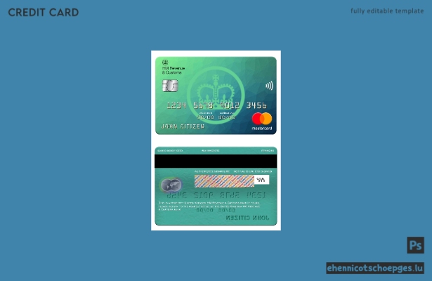 Beispielvorschau der britischen HM Revenue and Customs Bank Mastercard